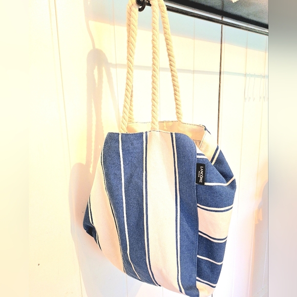 Lancome Paris Handbags - Lancome Paris Blue and White Nautical Tote Bag